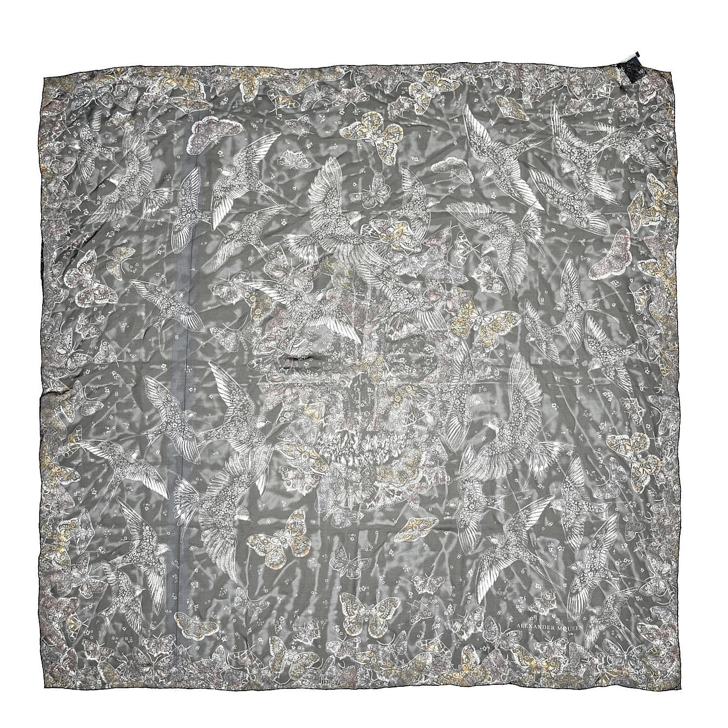 Alexander McQueen Silk Chiffon Wildflower Flight Scarf Black 1 of 4