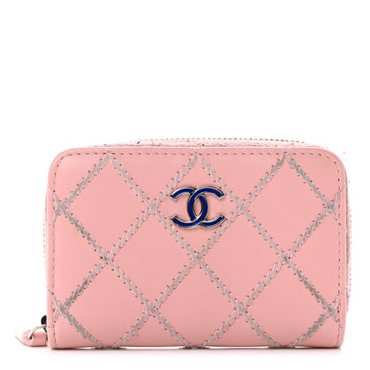 Chanel Lambskin Double Stitch Zip Coin Purse Pink 1 of 9
