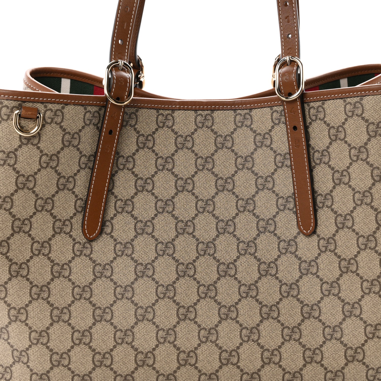 Gucci GG Supreme Monogram Emblem Large Tote Bag Beige Dark Brown 7 of 9
