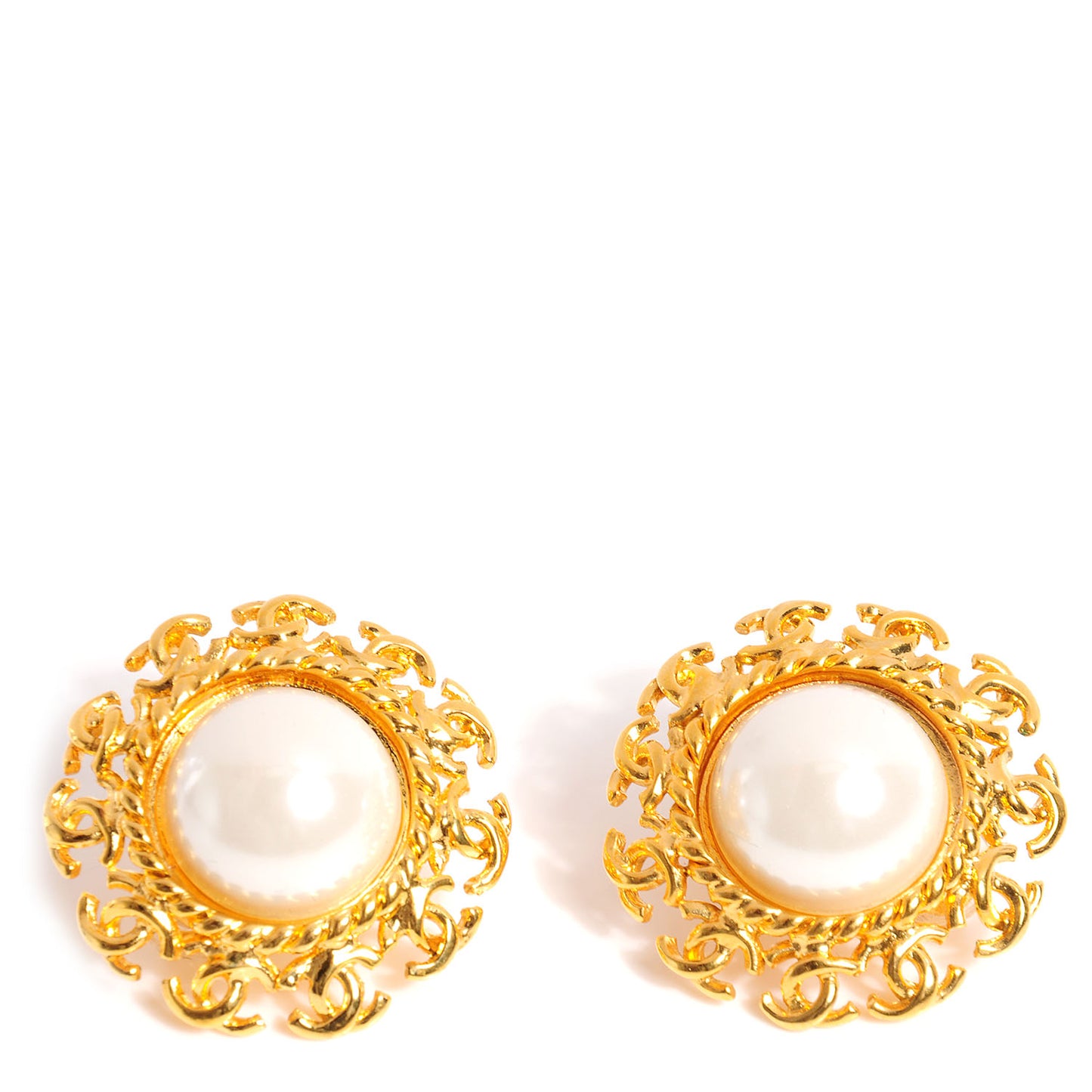 Pearl CC Clip On Earrings Gold