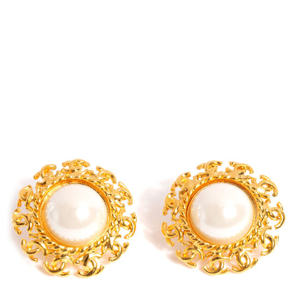 Chanel Pearl CC Clip On Earrings Gold 1 of 6
