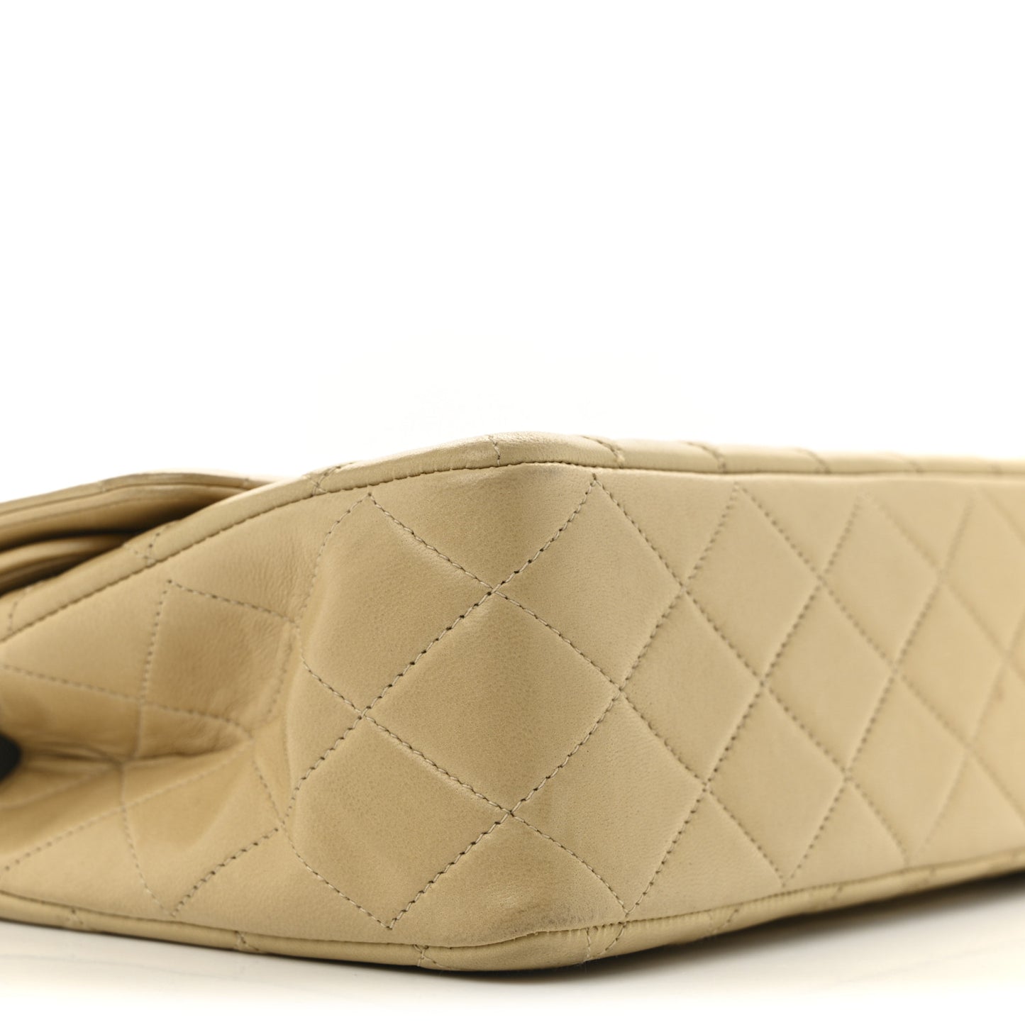 Lambskin Quilted Medium Double Flap Beige