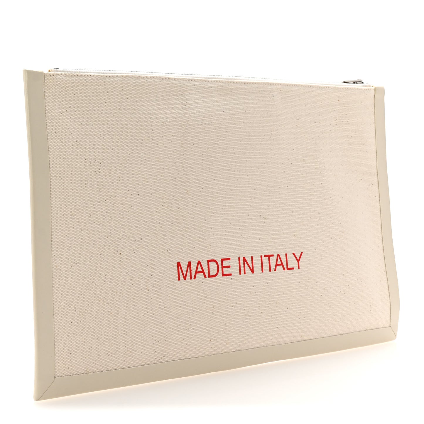 Cotton Canvas Calfskin Made In Large Pouch Red