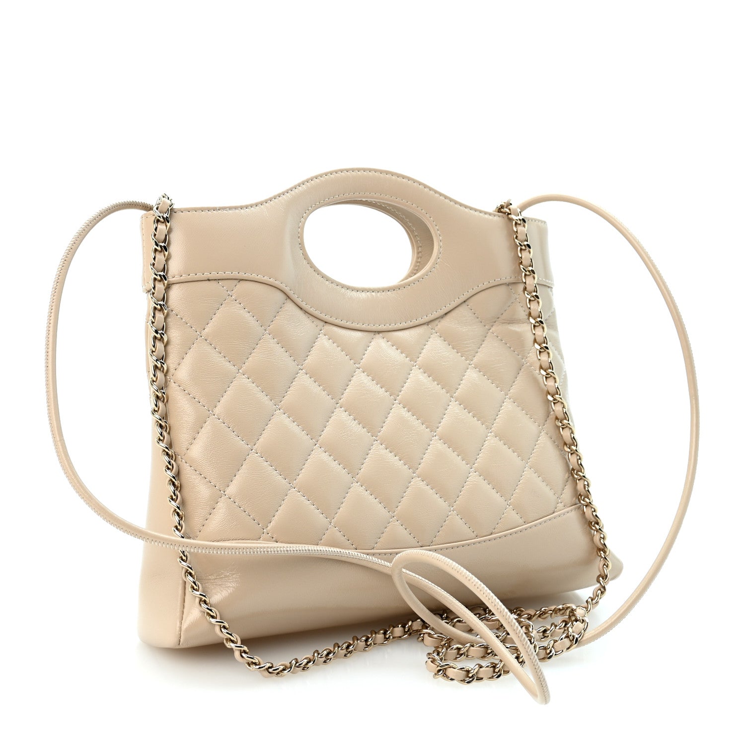 Chanel Shiny Crumpled Calfskin Quilted Mini 31 Shopping Bag  Beige 3 of 10