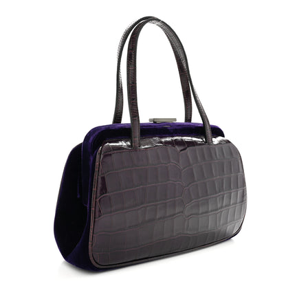 Prada Crocodile Velvet Frame Bag Purple 3 of 10