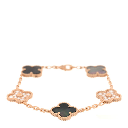 Van Cleef & Arpels 18K Rose Gold Diamond Gray Mother of Pearl 5 Motifs Vintage Alhambra Bracelet 1 of 4