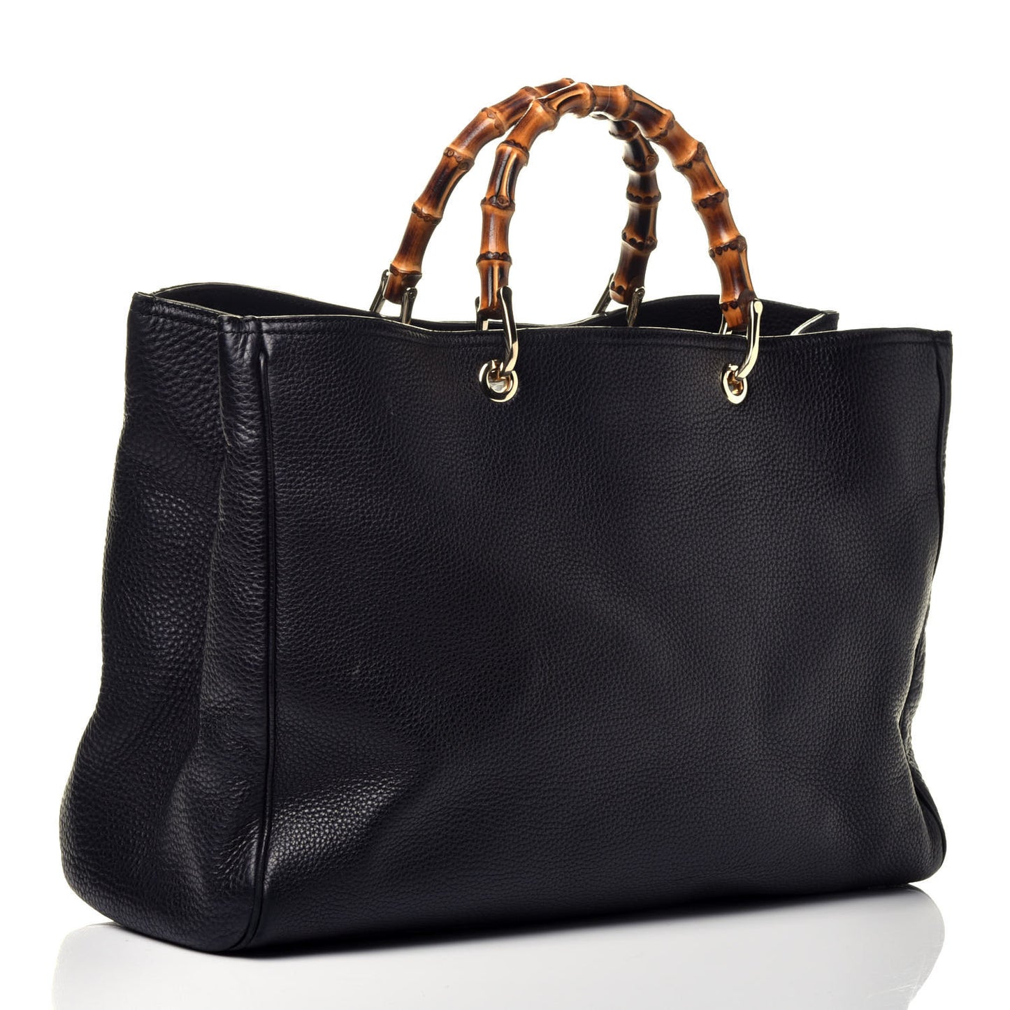 Calfskin Large Bamboo Shopper Tote Black