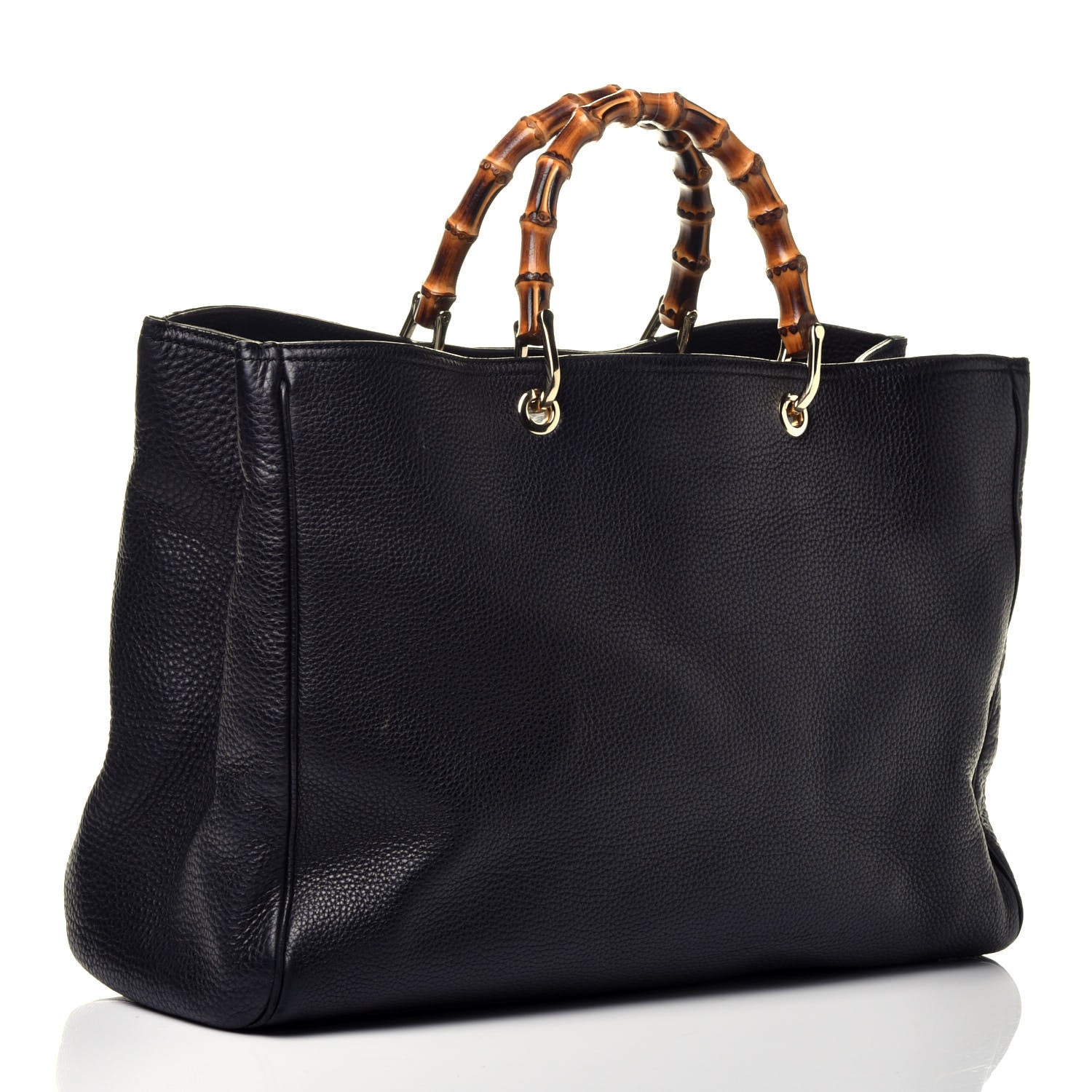 Gucci Calfskin Large Bamboo Shopper Tote Black 3 of 9