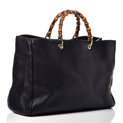 Gucci Calfskin Large Bamboo Shopper Tote Black 3 of 9