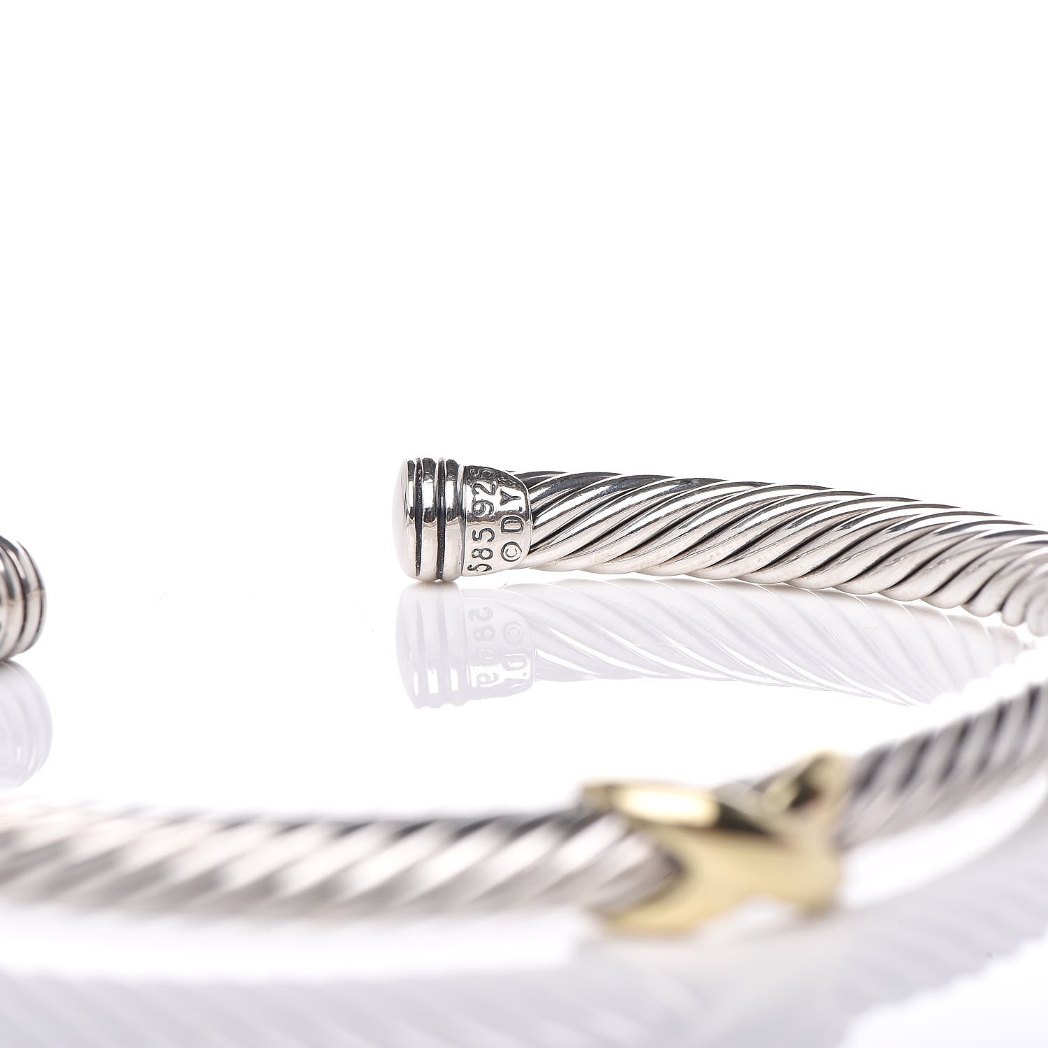 David Yurman Sterling Silver 14K Yellow Gold 5mm X Station Cable Bracelet 4 of 5