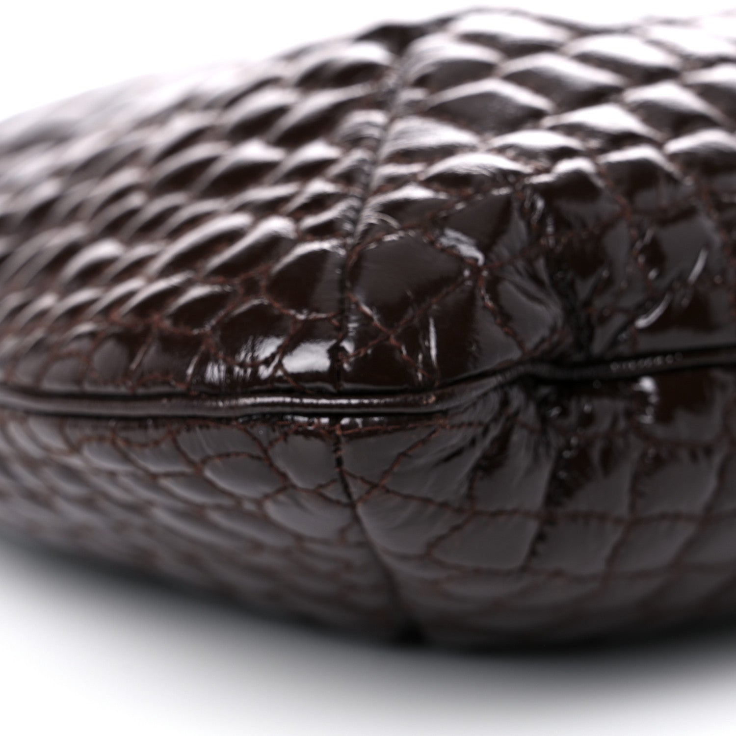 Saint Laurent Patent Crocodile Embossed Tribute Tote Brown 8 of 23
