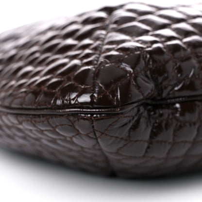 Saint Laurent Patent Crocodile Embossed Tribute Tote Brown 8 of 23