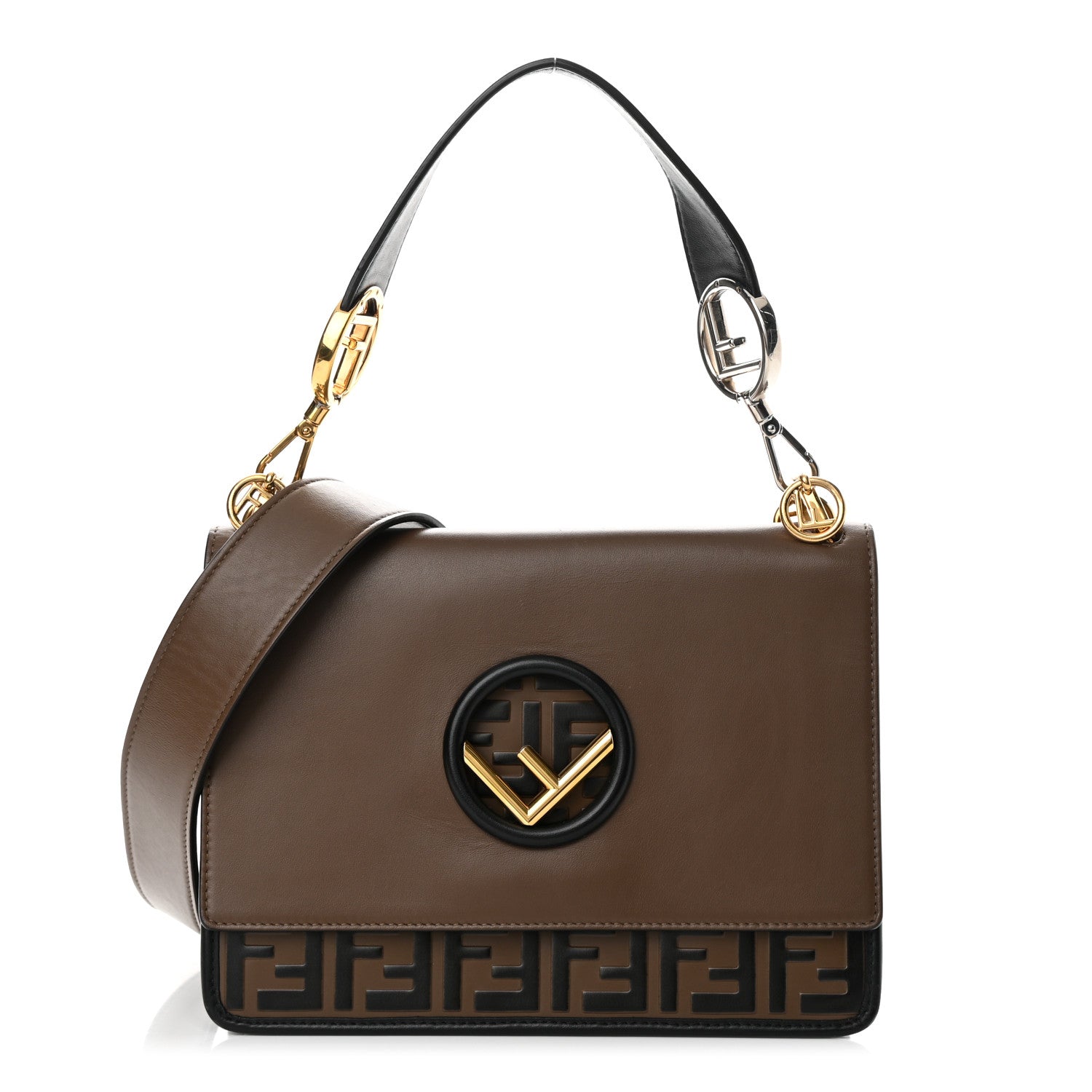 Fendi Vitello Century F is Fendi Bi-Color FF 1974 Embossed Kan I Shoulder Bag Maya Black 1 of 13