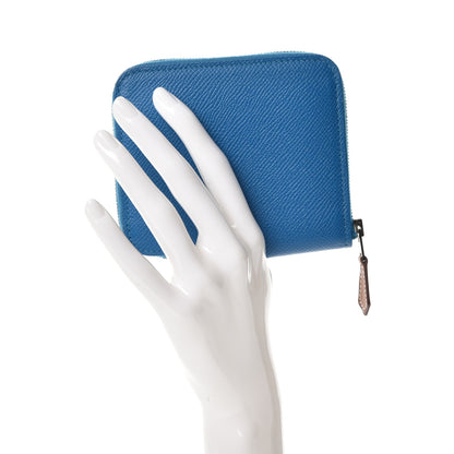 Hermes Epsom Silk'in Compact Wallet Bleu Zanzibar Fauve 2 of 7