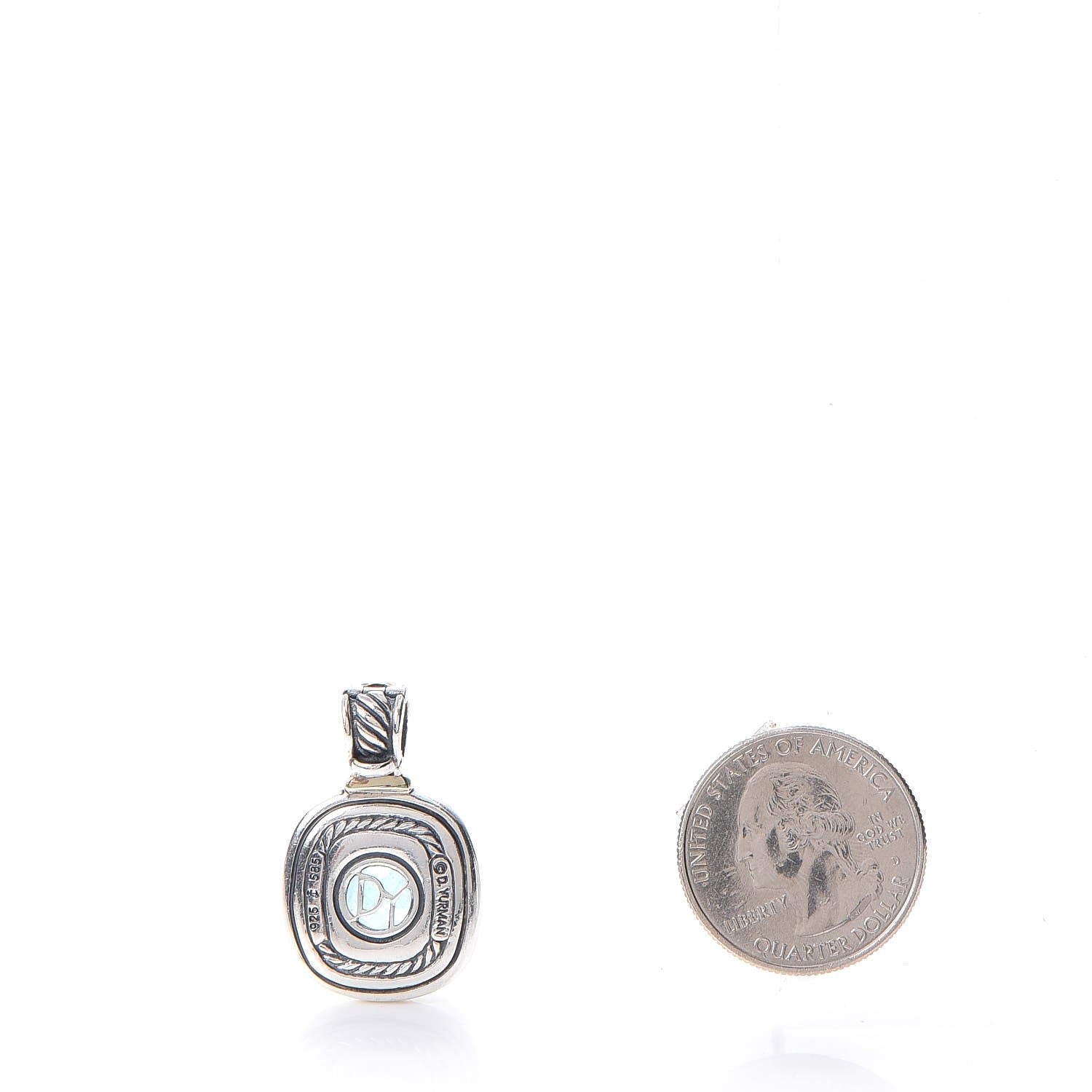 David Yurman Sterling Silver 14K Yellow Gold Blue Topaz 10mm Albion Enhancer Pendant 2 of 3
