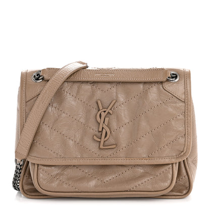 Saint Laurent Crinkled Calfskin Matelasse Monogram Baby Niki Chain Satchel Light Taupe 1 of 13