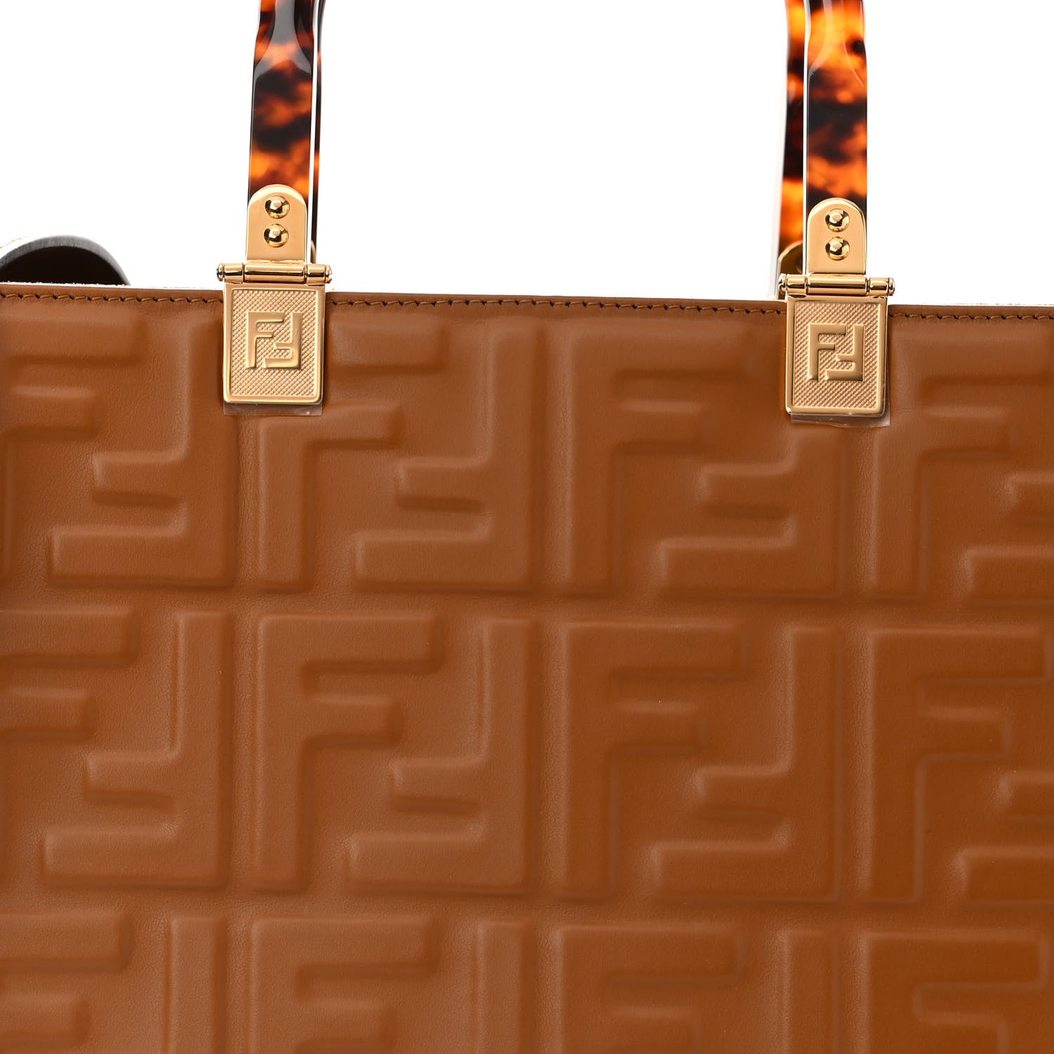 Fendi Vitello Plexiglass FF Embossed Medium Fendi Sunshine Shopper Tote Caramello 8 of 10