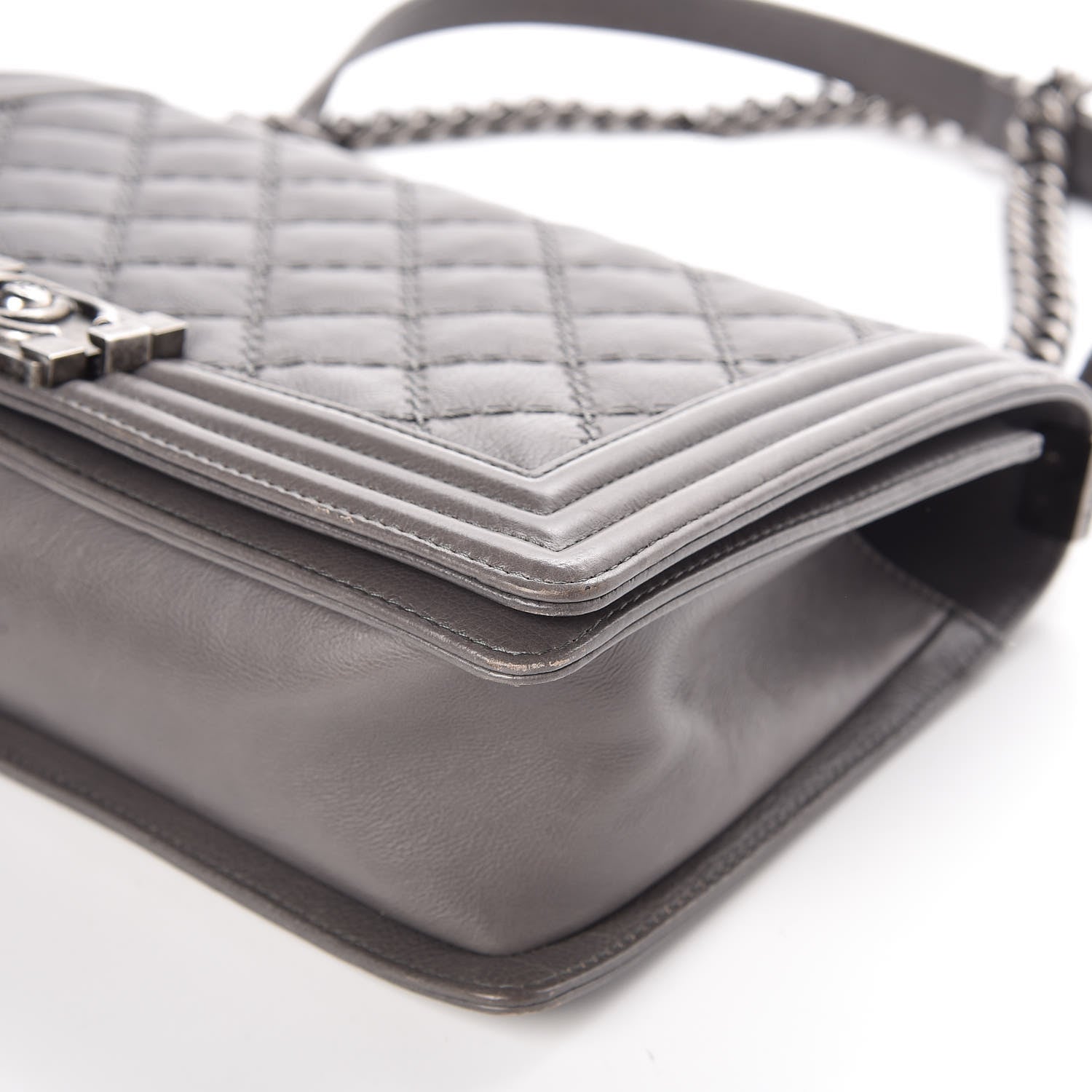 Chanel Calfskin Double Stitch New Medium Boy Flap Grey 11 of 12