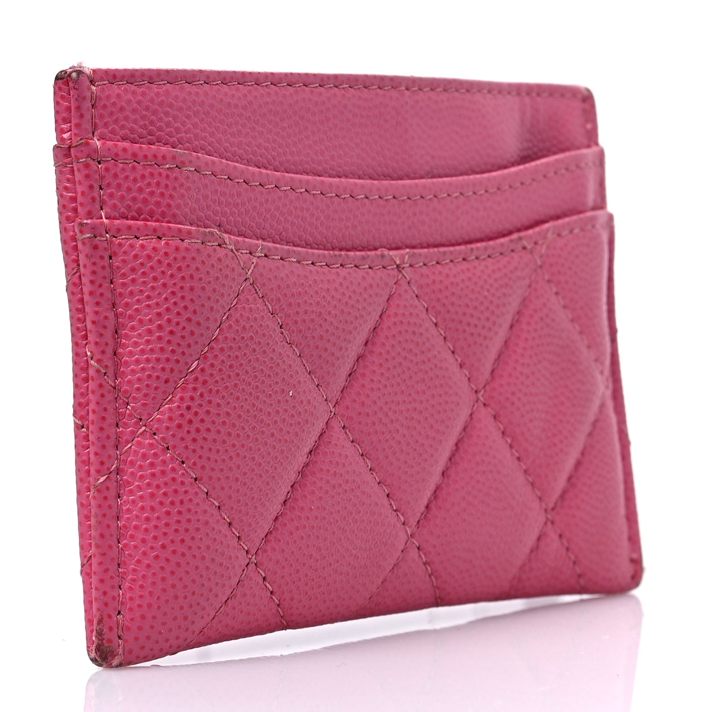 Caviar Quilted Card Holder Fuchsia