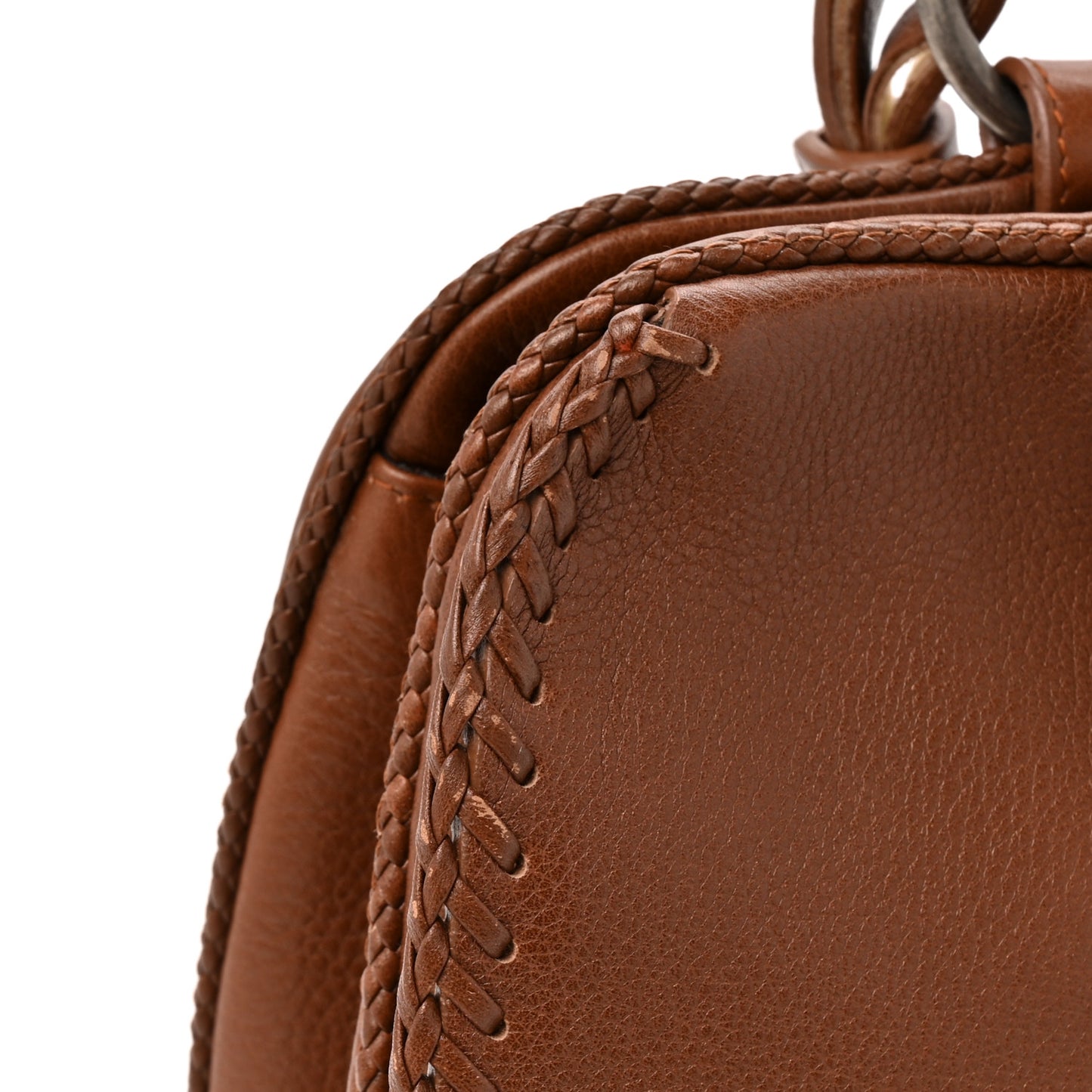 Pebbled Calfskin Braided Gaucho Saddle Handle Bag Brown