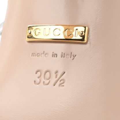 Gucci Metallic Nappa Silk Crystal GG Isa Ankle Strap Mid Heel Sandals 39.5 Silver 7 of 10