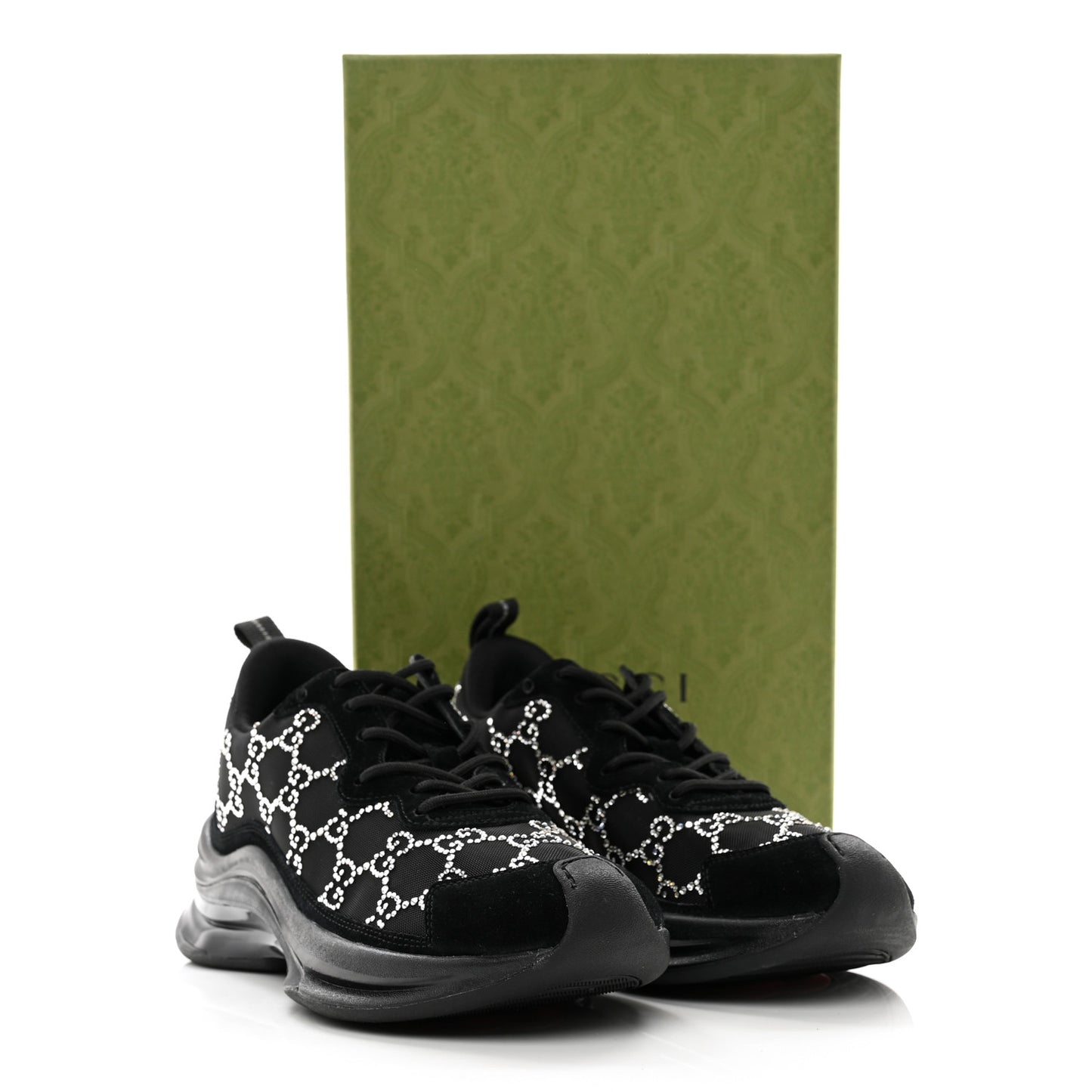 Tela Retino Mesh Crystal Suede GG Monogram Womens Gucci Run Sneakers 38 Black Silver