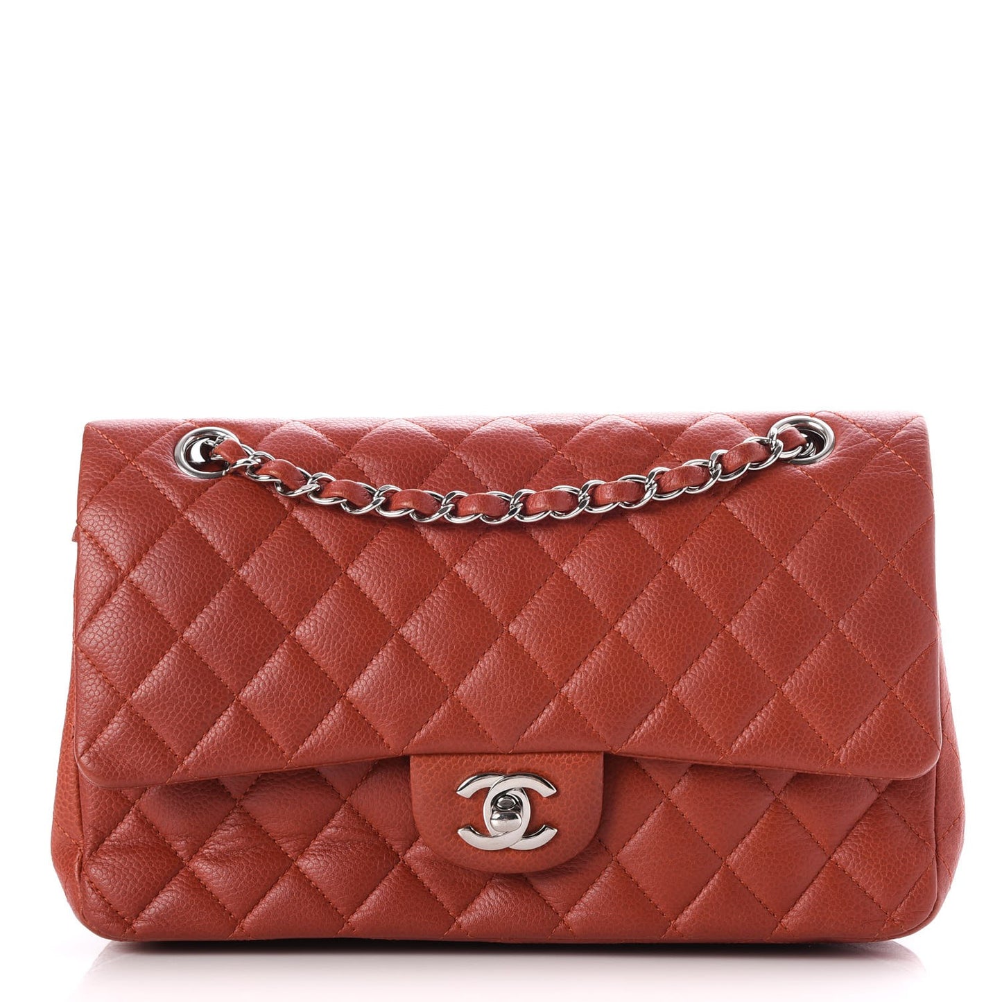 Caviar Quilted Medium Double Flap Red