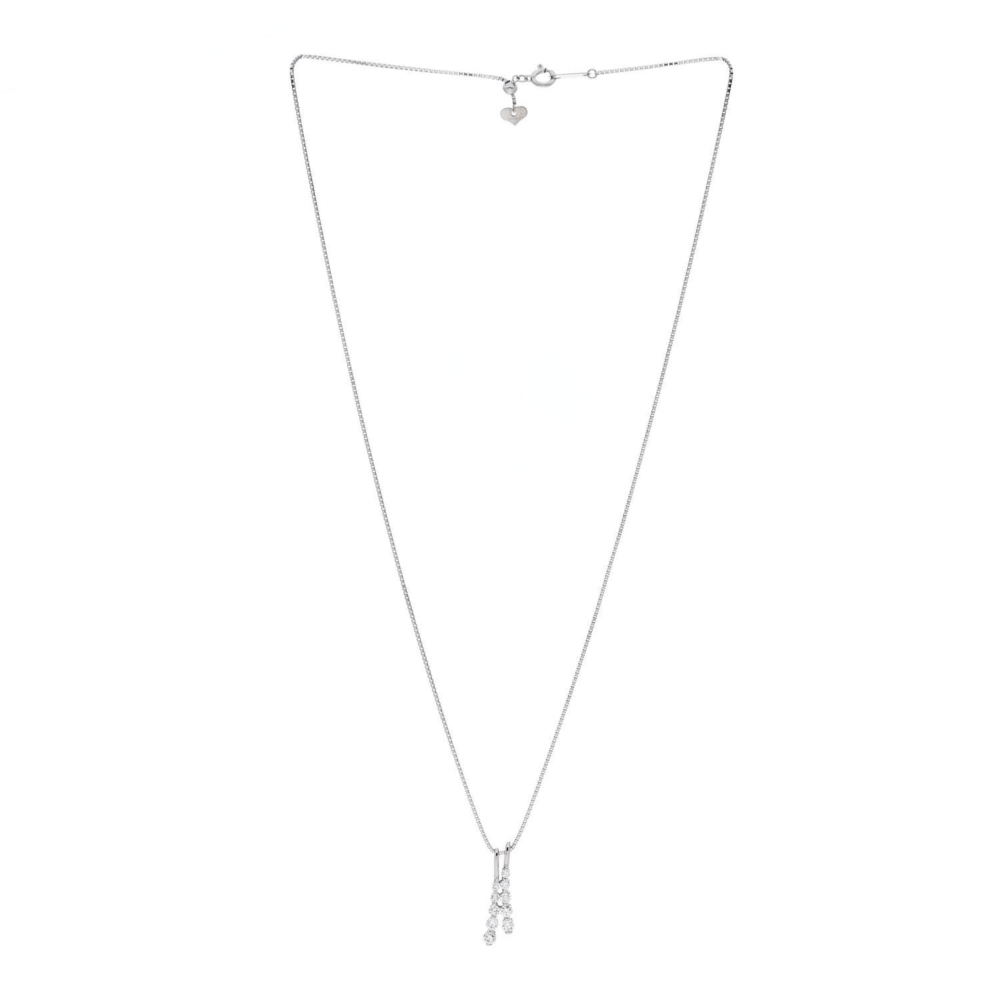 18K White Gold Diamond .50ctw Graduated Two Row Drop Pendant Necklace