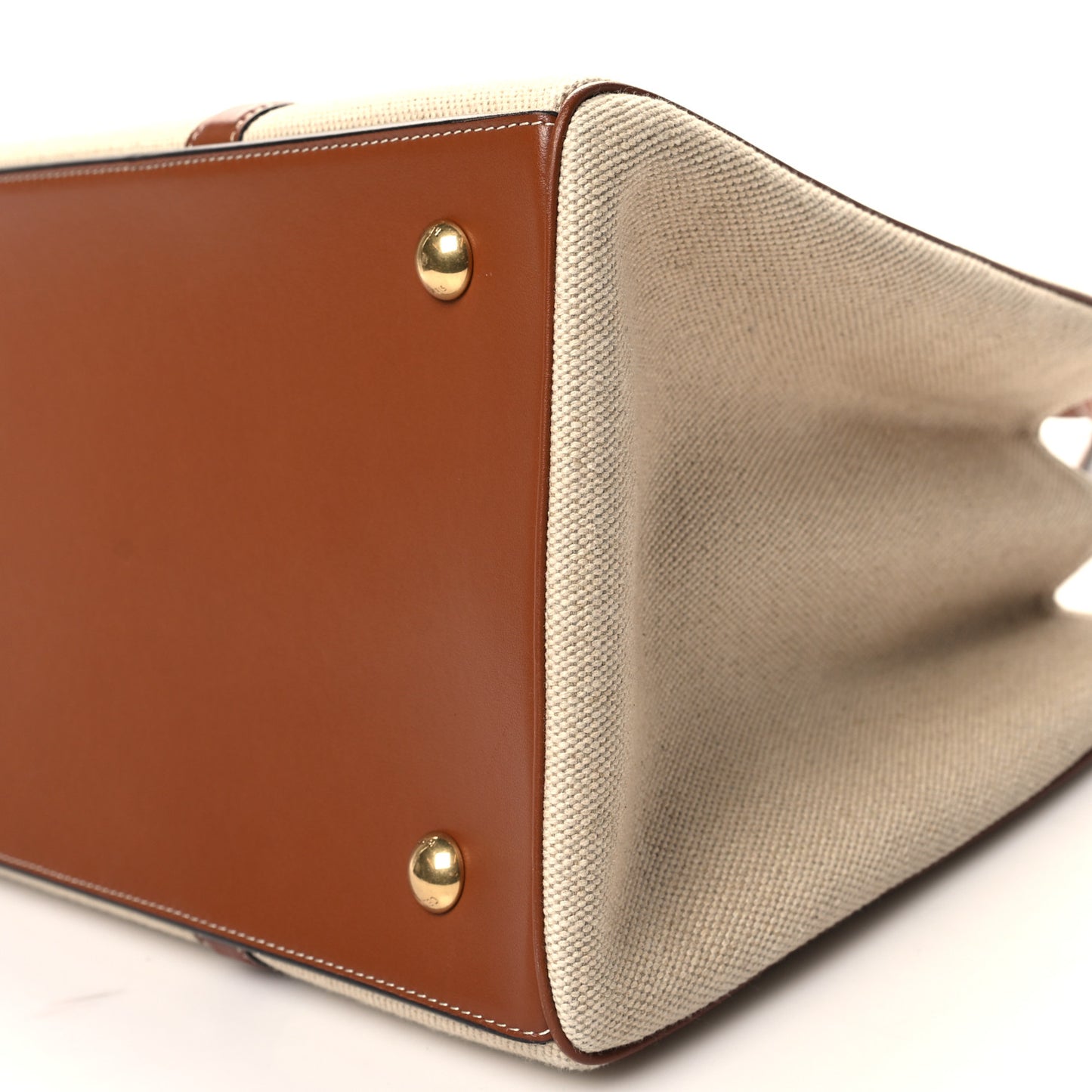 Canvas Calfskin Medium Cabas 16 Tote Natural Tan