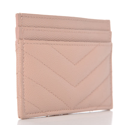 Saint Laurent Grain De Poudre Matelasse Chevron Monogram Credit Card Case Pale Blush 3 of 7