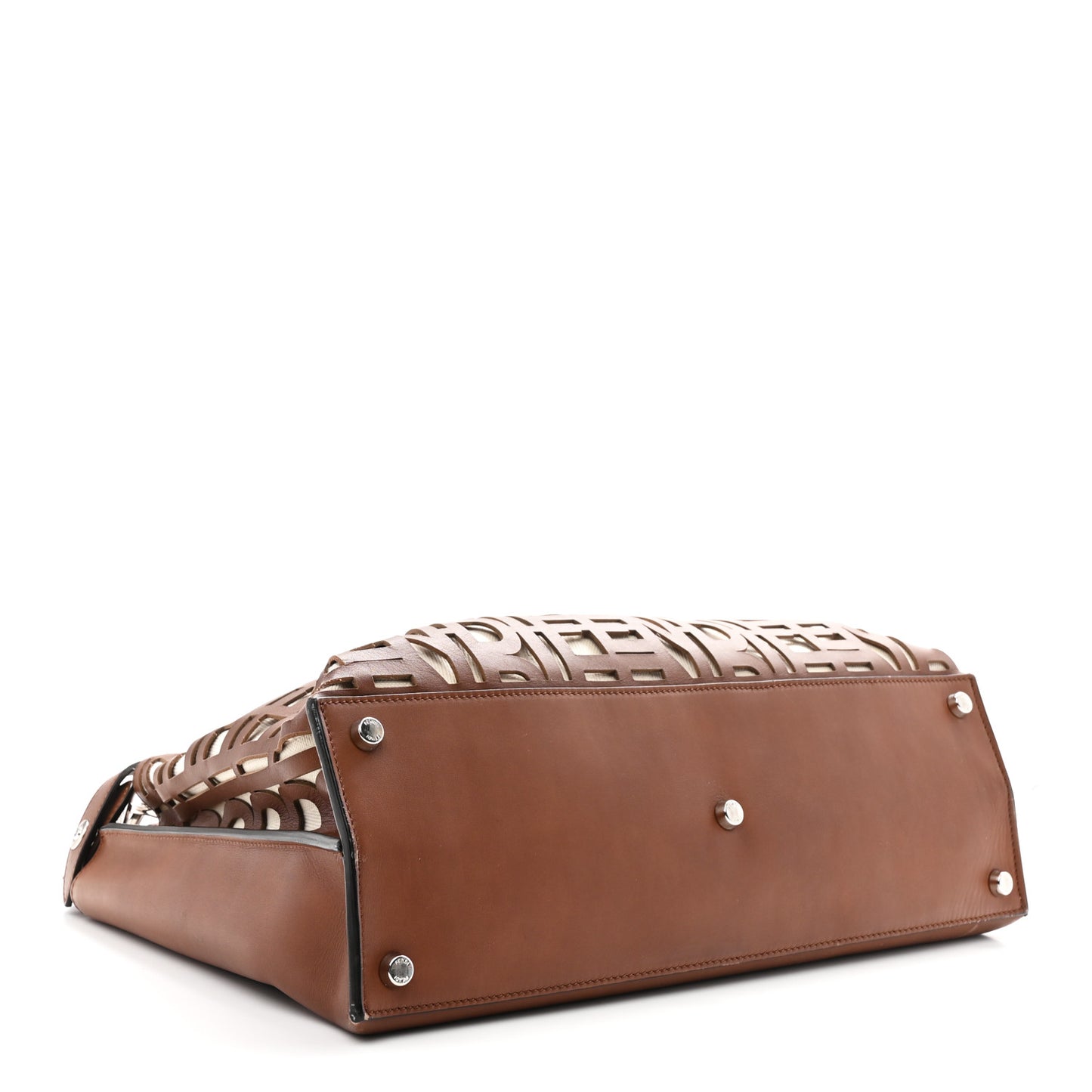 Canvas Calfskin Laser Cut Large Peekaboo Iconic Essential Satchel Brown
