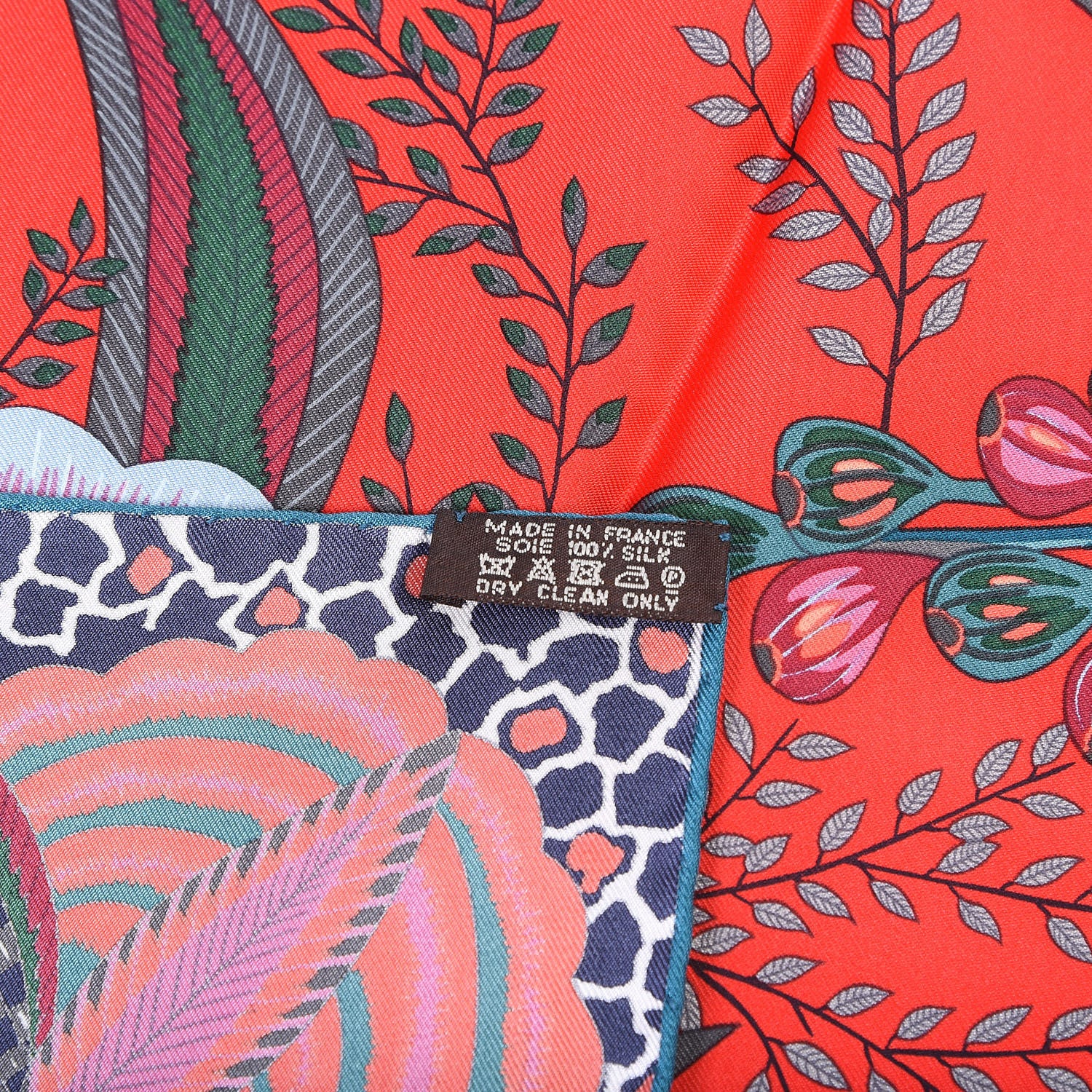 Hermes Silk Flowers of South Africa Scarf 90 Rouge Vert Ciel 6 of 9