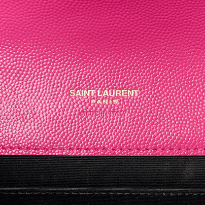 Saint Laurent Grain De Poudre Matelasse Chevron Monogram Envelope Clutch Fuchsia 6 of 8