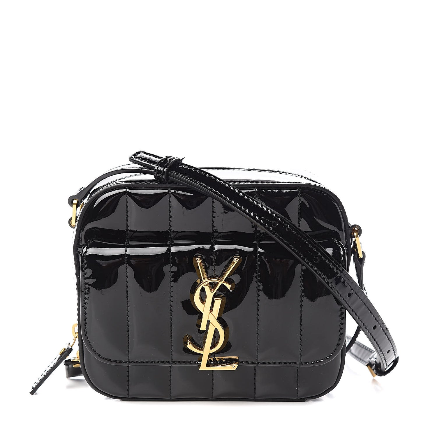 Patent Matelasse Monogram Toy Vicky Camera Bag Black