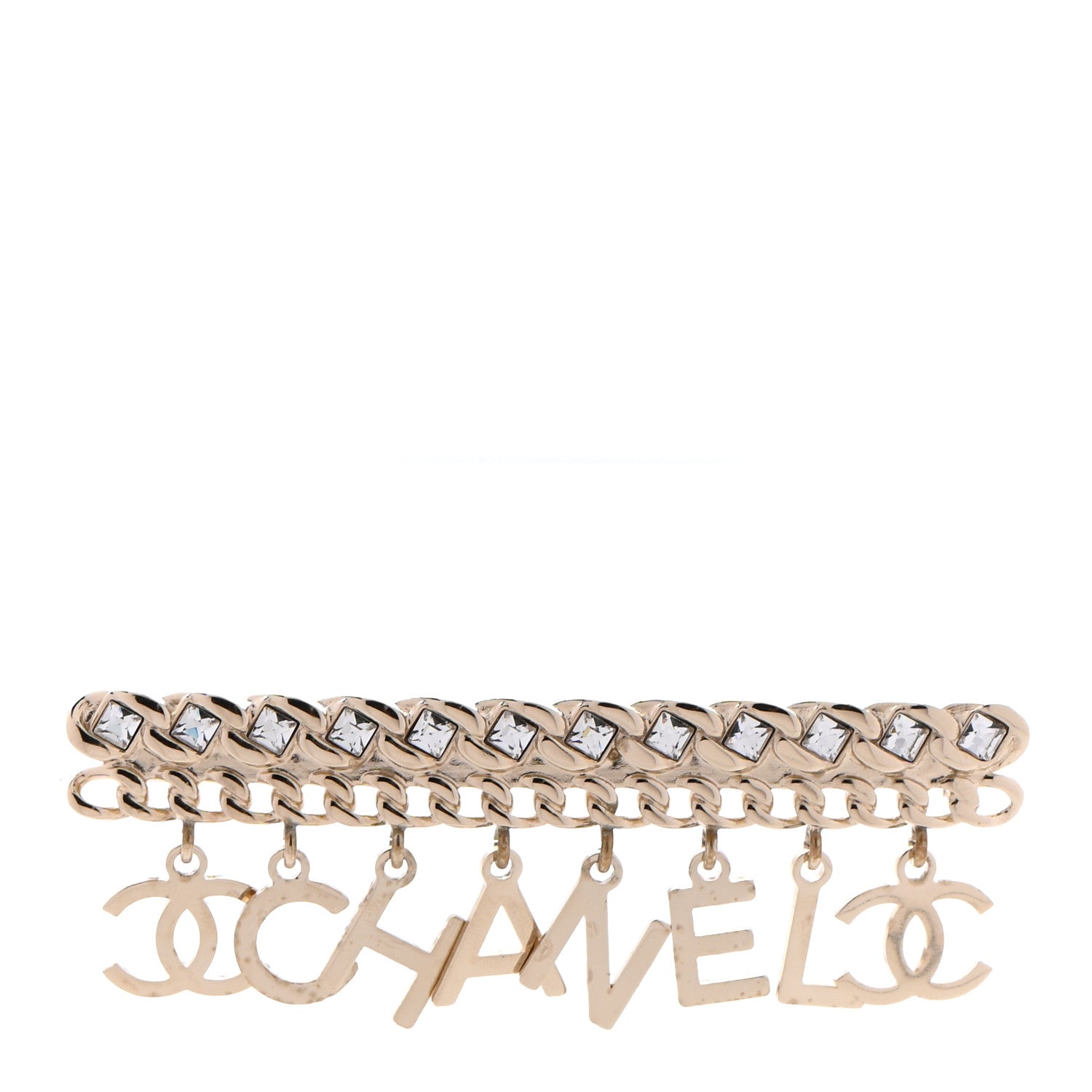 Chanel Crystal CC Logo Charms Brooch Gold 1 of 4