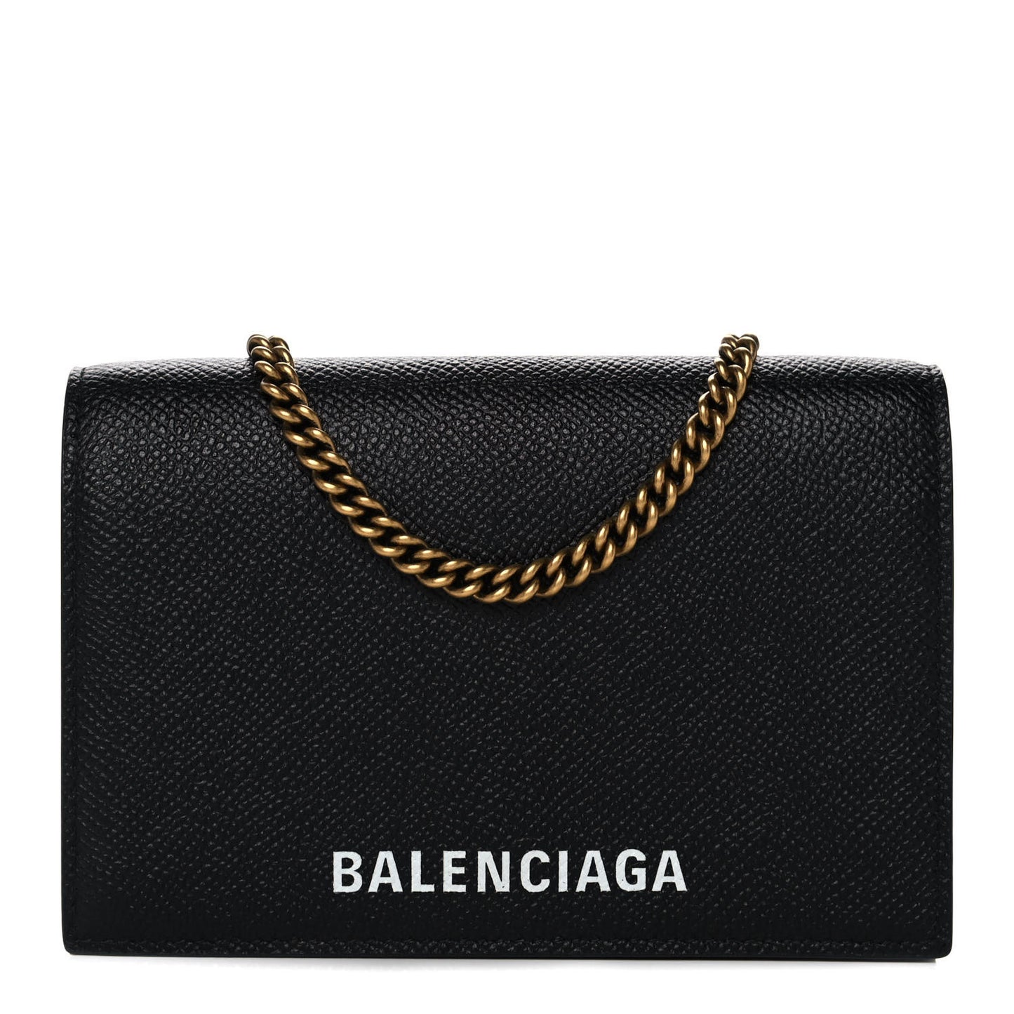 Grained Calfskin Ville Wallet on Chain Black
