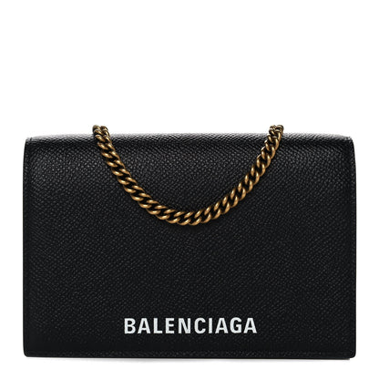 Balenciaga Grained Calfskin Ville Wallet on Chain Black 1 of 9