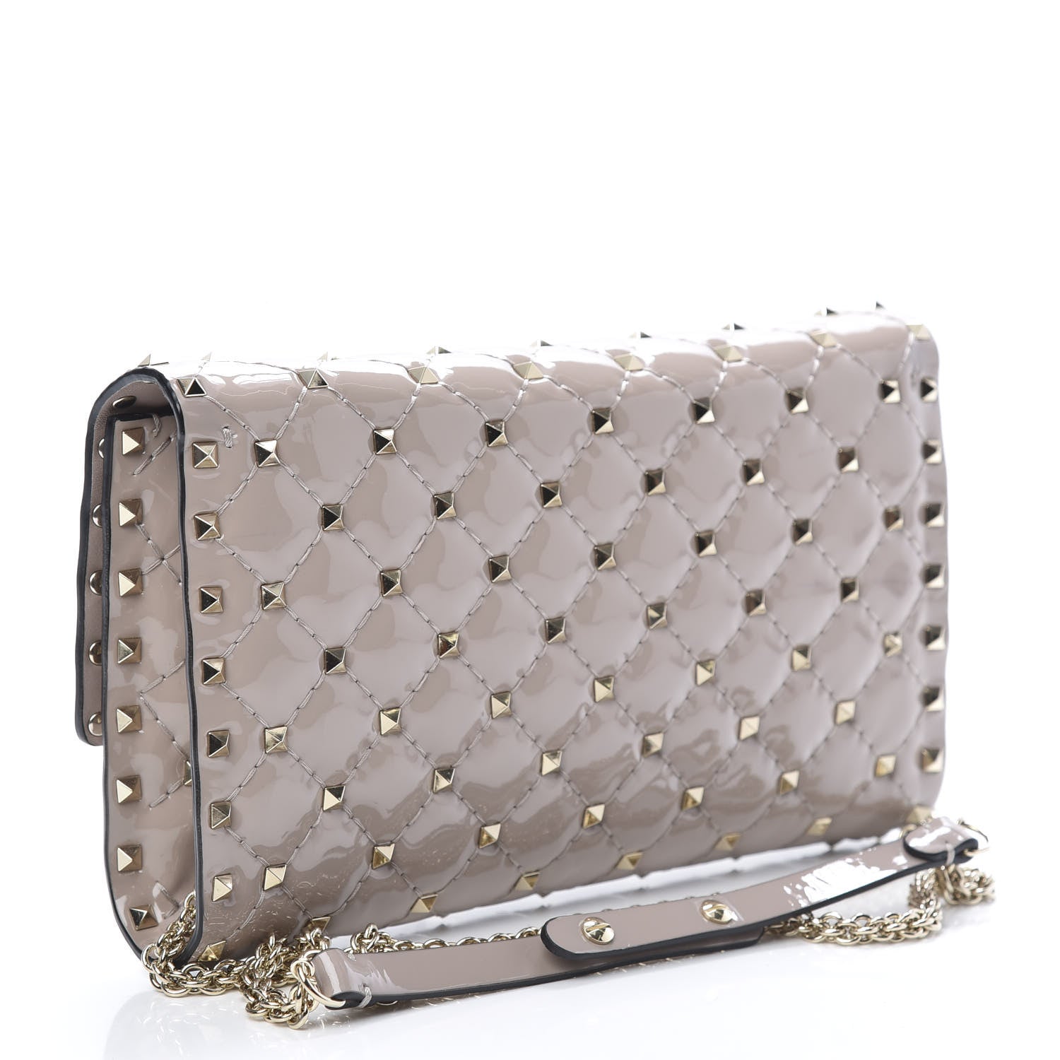 Valentino Garavani Patent Rockstud Spike Wallet on Chain Poudre 2 of 10