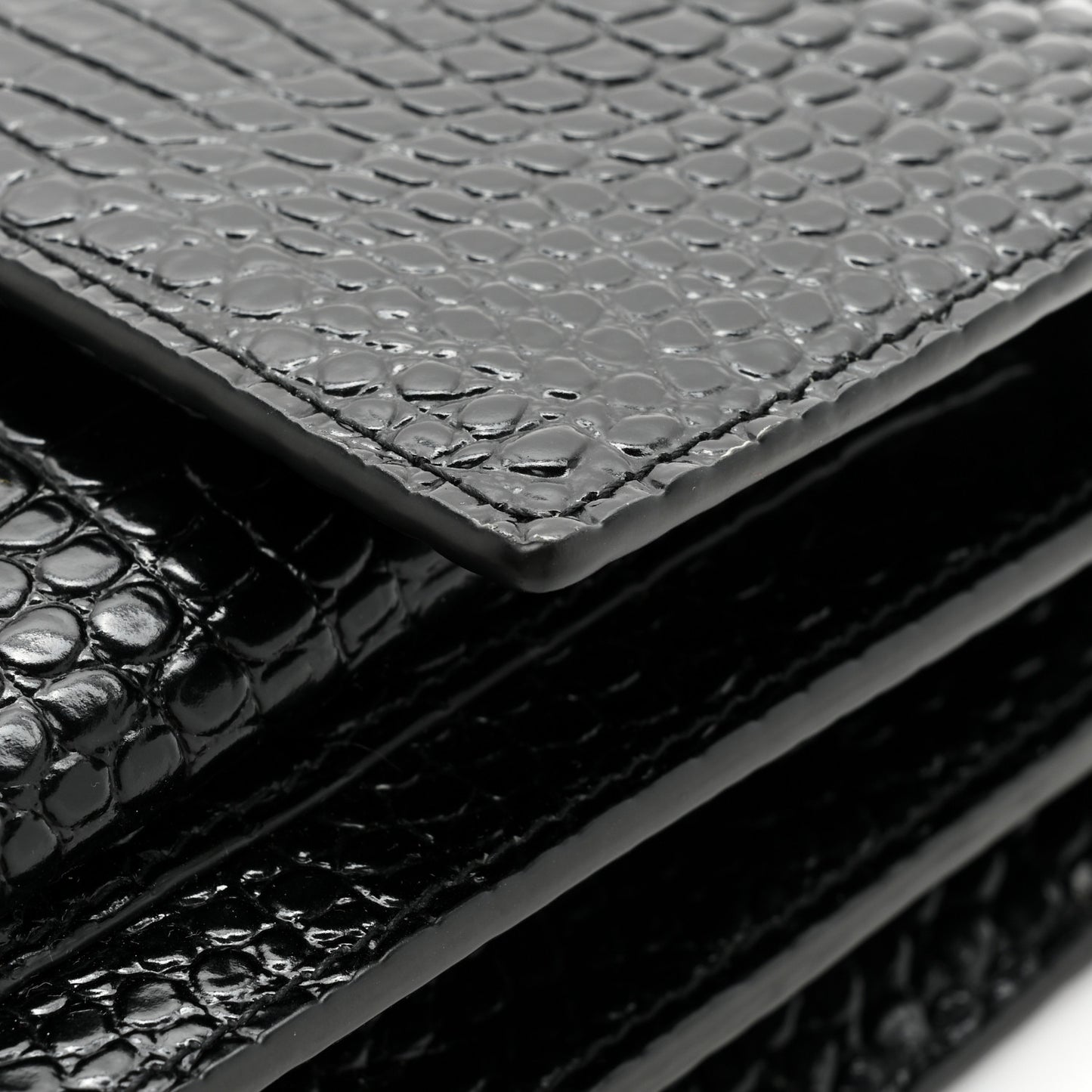 Calfskin Crocodile Embossed Medium Monogram Sunset Black