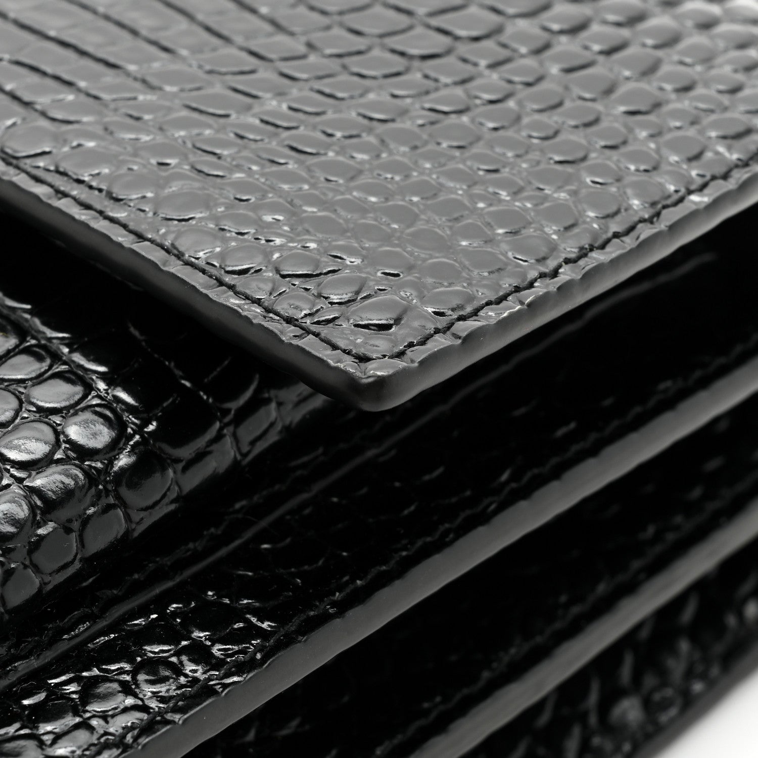 Saint Laurent Calfskin Crocodile Embossed Medium Monogram Sunset Black 12 of 14