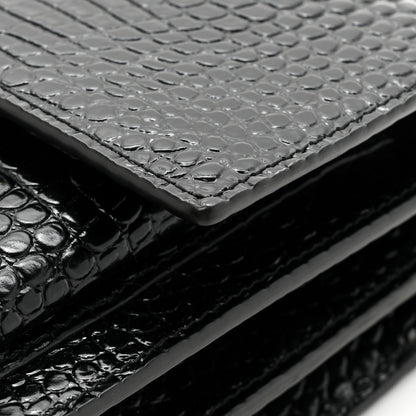 Saint Laurent Calfskin Crocodile Embossed Medium Monogram Sunset Black 12 of 14