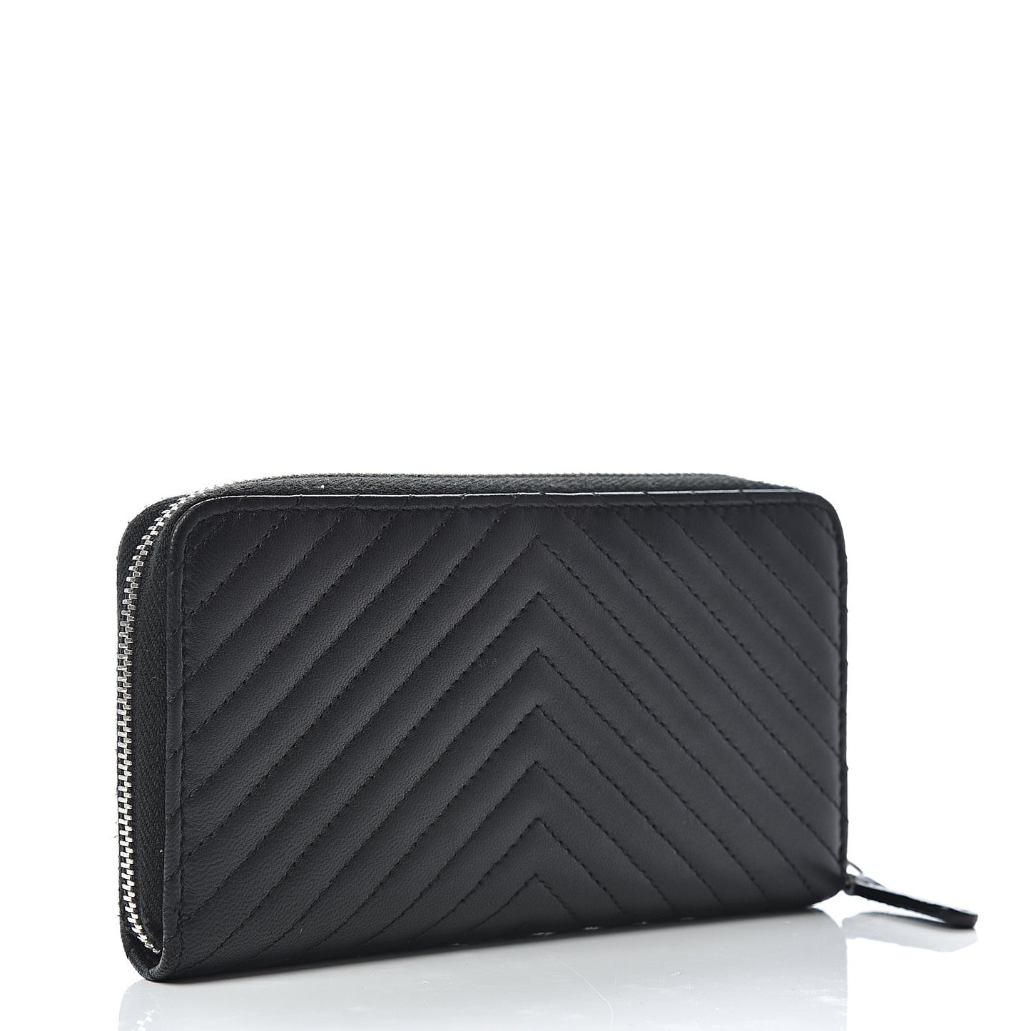 Lambskin Chevron Quilted Small Zip Around Wallet Black