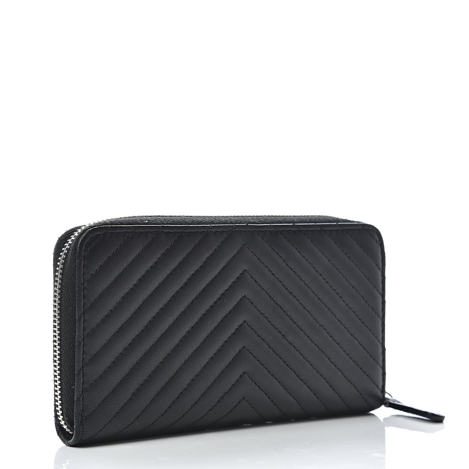 Chanel Lambskin Chevron Quilted Small Zip Around Wallet Black 2 of 11