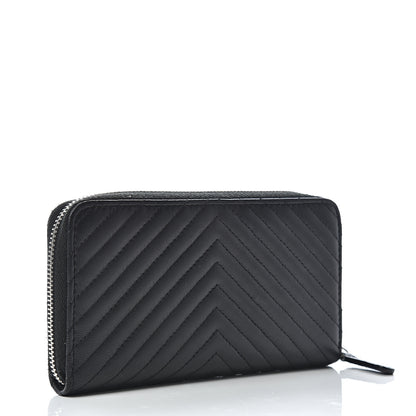 Chanel Lambskin Chevron Quilted Small Zip Around Wallet Black 2 of 11