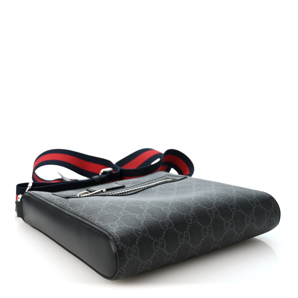 GG Supreme Monogram Web Small Flat Messenger Bag Black Grey