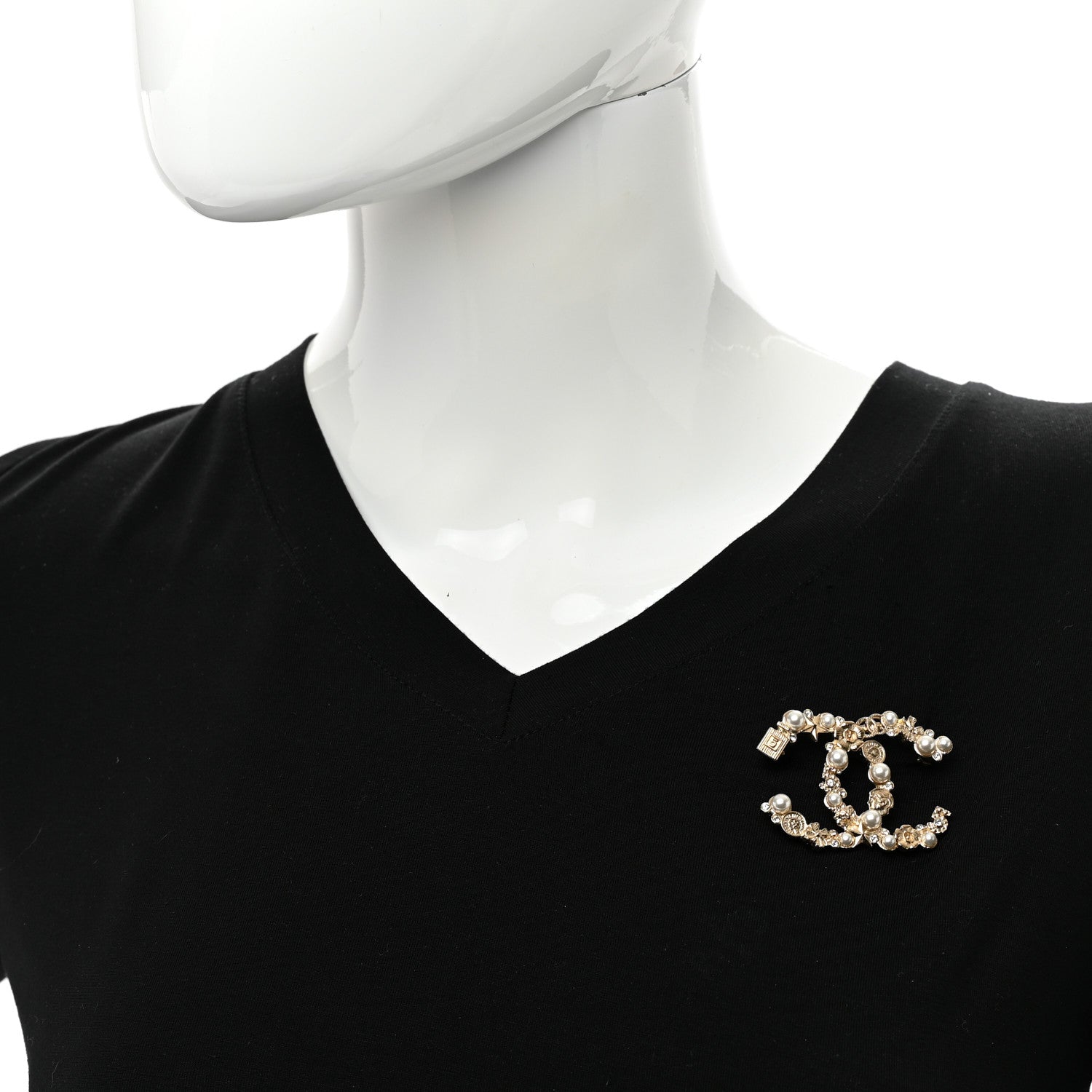 Chanel Pearl Crystal CC Lucky Symbols Brooch Gold 2 of 5