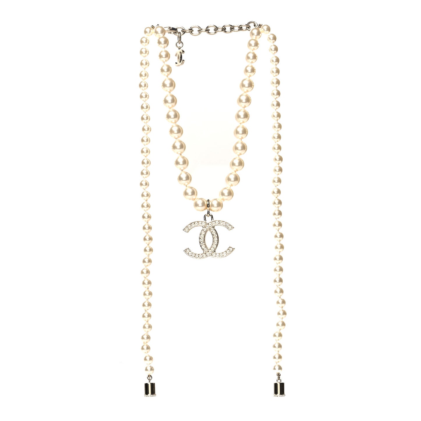 Pearl Crystal CC Airpods Necklace Gold