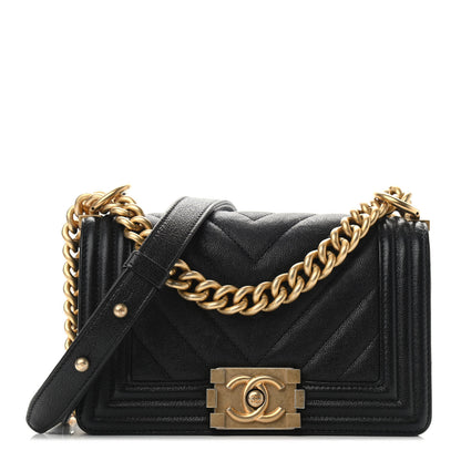 Chanel Caviar Chevron Quilted Small Boy Flap Black 1 of 10