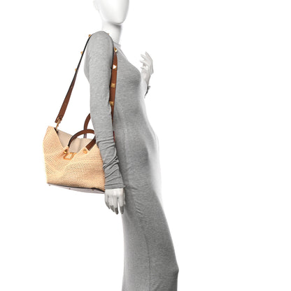 Valentino Garavani Raffia Grained Calfskin Medium Rockstud Vlogo Tote Naturale 2 of 11