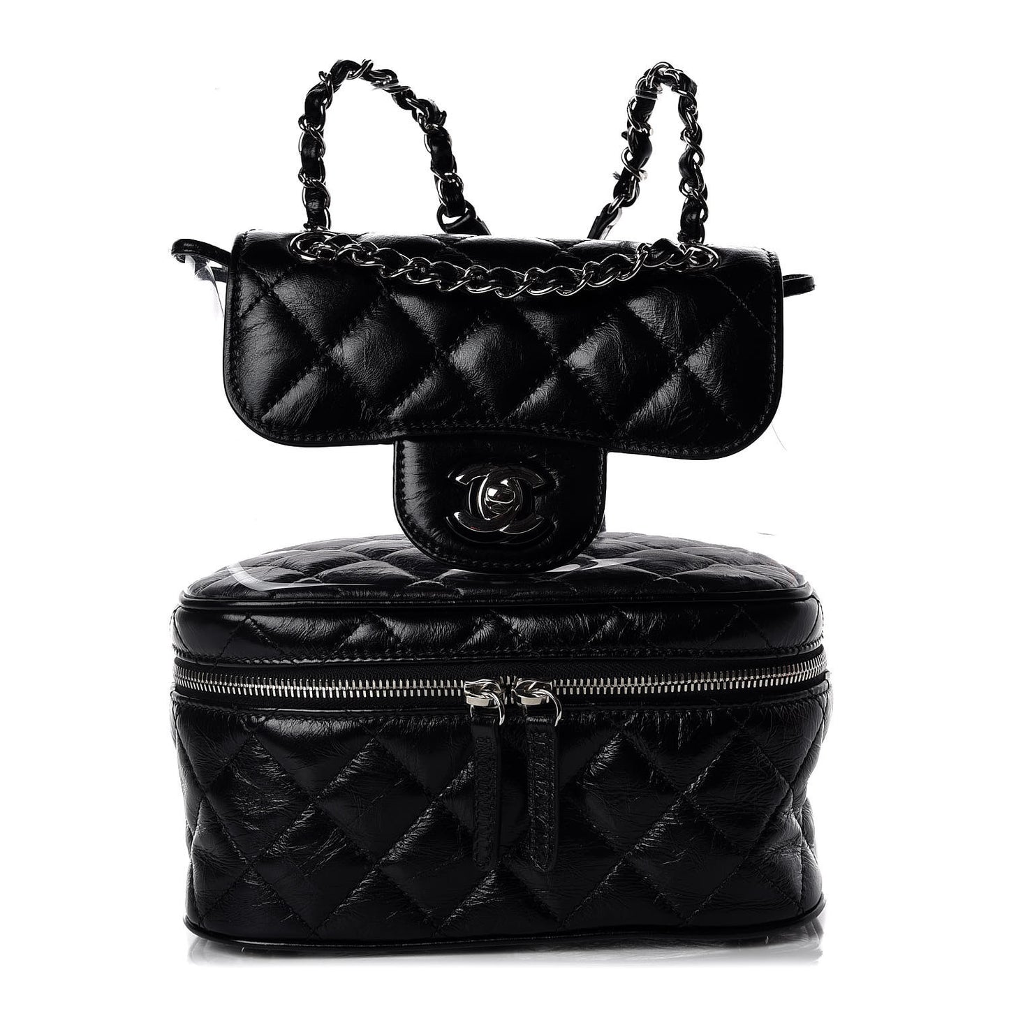 Crumpled Calfskin PVC Quilted Backpack Black